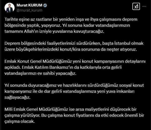 Çevre, Şehircilik ve İklim Değişikliği Bakanı Murat Kurum, orta ve
