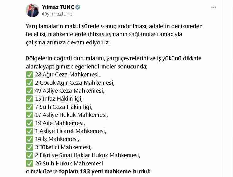 Adaletin Hızlandırılması İçin Yeni Mahkemeler Açıldı Adalet Bakanı Yılmaz Tunç,