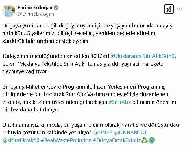 Cumhurbaşkanı Recep Tayyip Erdoğan’ın eşi Emine Erdoğan, doğaya zarar vermeyen