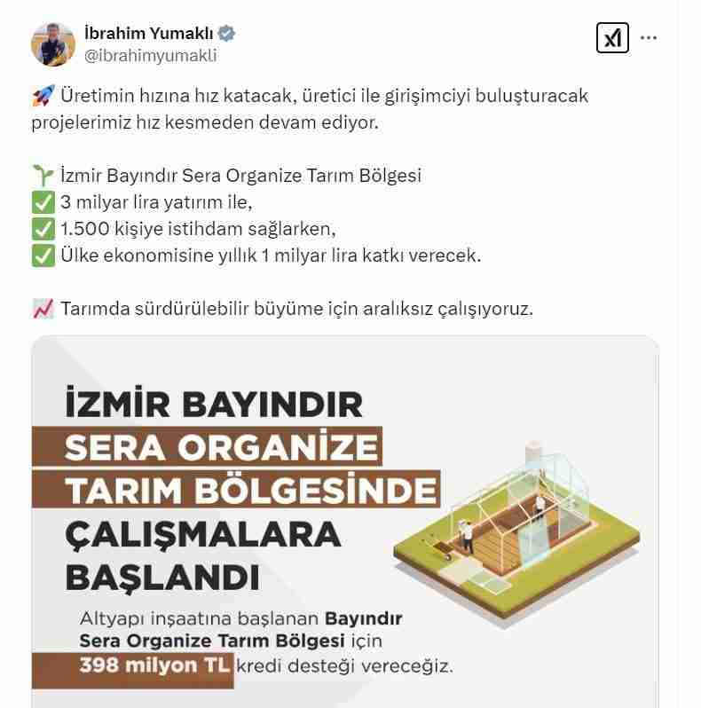 Tarım Bakanı Yumaklı’dan Destek Açıklaması Tarım ve Orman Bakanı İbrahim