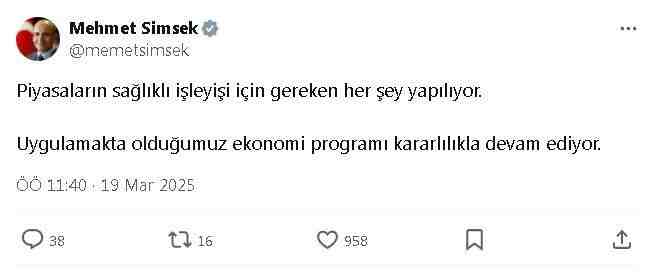 Hazine ve Maliye Bakanı Mehmet Şimşek, ekonomi politikalarına ilişkin sosyal