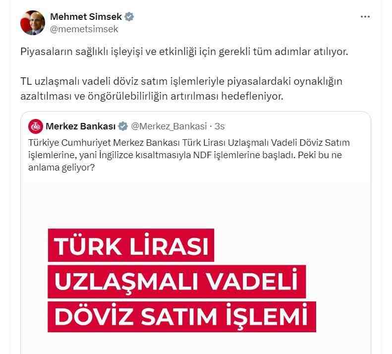 Merkez Bankası, piyasa istikrarını sağlamak amacıyla TL uzlaşmalı vadeli döviz