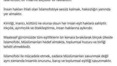 Adalet Bakanı Yılmaz Tunç, sosyal medya hesabından yaptığı açıklamada İslamofobiye