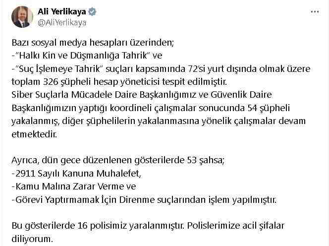 İçişleri Bakanı Ali Yerlikaya, İstanbul Büyükşehir Belediye Başkanı Ekrem İmamoğlu’nun