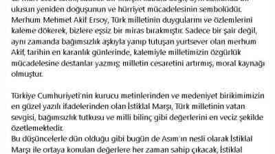 Cumhurbaşkanı Recep Tayyip Erdoğan, İstiklal Marşı’nın kabulünün 104’üncü yıl dönümü