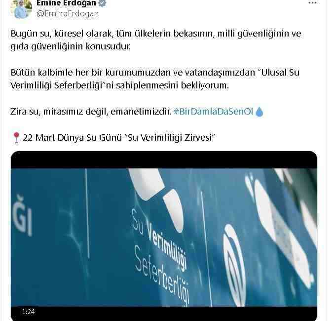 Cumhurbaşkanı Recep Tayyip Erdoğan’ın eşi Emine Erdoğan, su verimliliğinin küresel