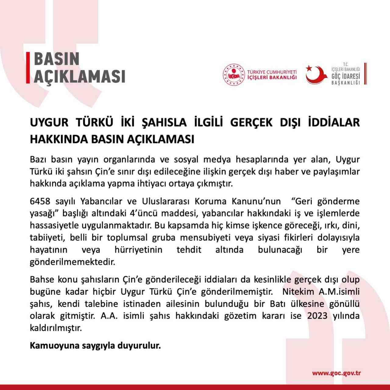 Bakanlıktan Resmi Açıklama Geldi İçişleri Bakanlığı Göç İdaresi Başkanlığı, bazı