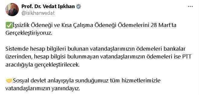 Çalışma ve Sosyal Güvenlik Bakanı Vedat Işıkhan, Mart ayına ilişkin