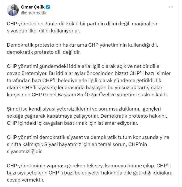 “CHP, Marjinal Bir Siyasetin İlkel Dilini Kullanıyor” AK Parti Genel
