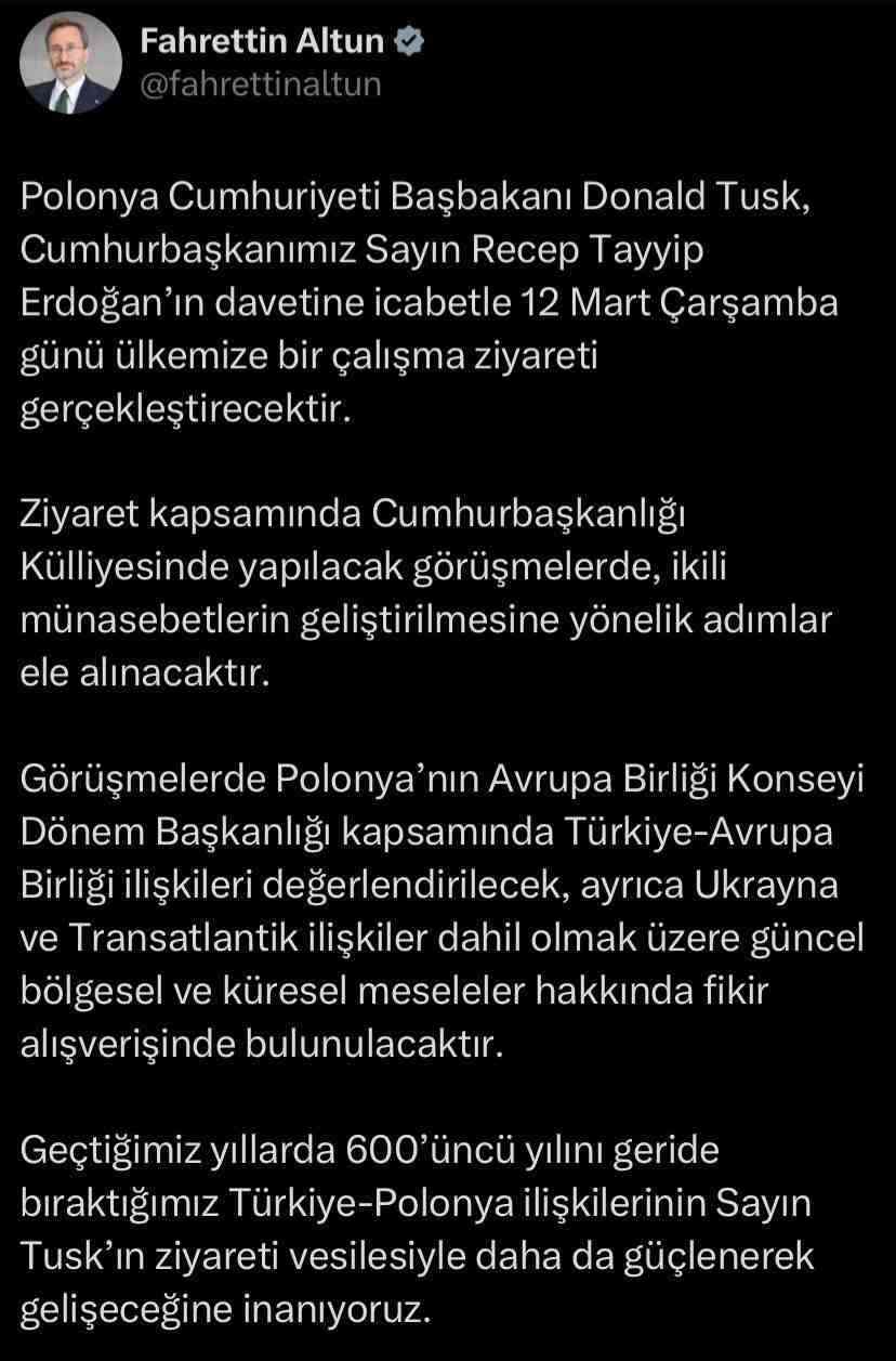 Polonya Başbakanı Donald Tusk, Cumhurbaşkanı Recep Tayyip Erdoğan’ın daveti üzerine