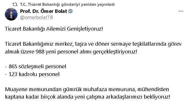 Ticaret Bakanı Ömer Bolat, bakanlığın merkez, taşra ve döner sermaye