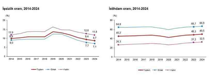 Türkiye İstatistik Kurumu (TÜİK) verilerine göre, 2024 yılında işsizlik oranı