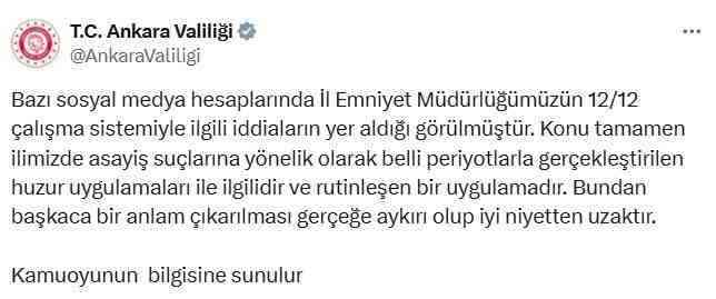 Sosyal medyadaki iddialara resmi yanıt Ankara Valiliği, İl Emniyet Müdürlüğü’nün