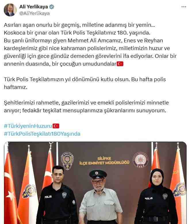 İçişleri Bakanı Ali Yerlikaya, Türk Polis Teşkilatı’nın 180’inci kuruluş yıl