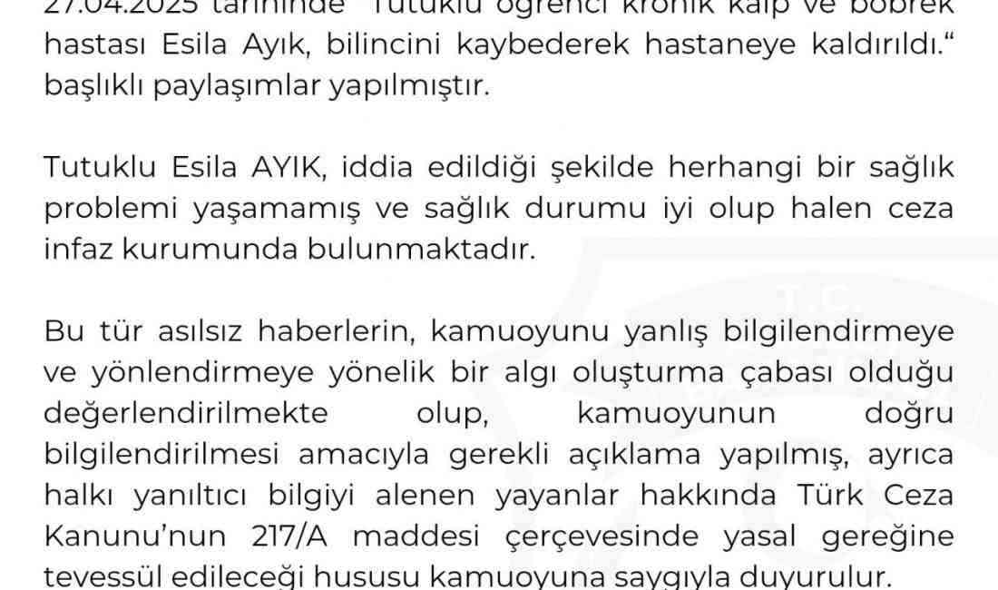 Sosyal Medyadaki İddialar Gerçek Dışıdır Bakırköy Kadın Kapalı Ceza İnfaz