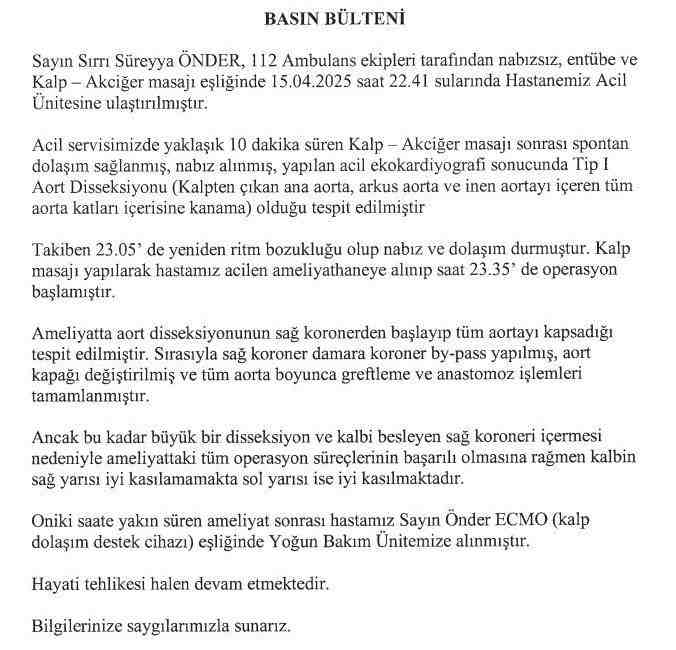 Sırrı Süreyya Önder Yoğun Bakımda: 12 Saat Süren Ameliyat Sonrası Hayati Tehlikesi Sürüyor Aort Yırtılması Nedeniyle Acil Ameliyata Alındı TBMM Başkanvekili ve DEM