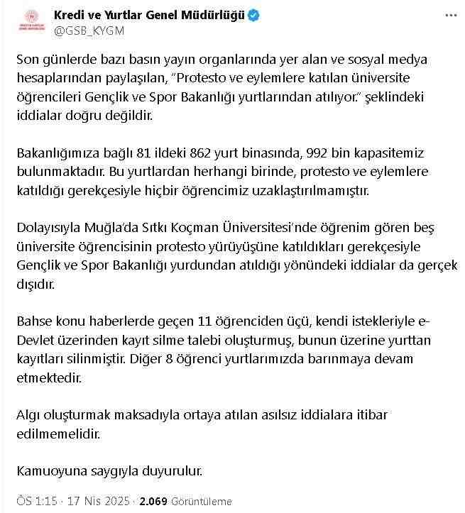 Gençlik ve Spor Bakanlığı’ndan Kamuoyuna BilgilendirmeGençlik ve Spor Bakanlığı Kredi