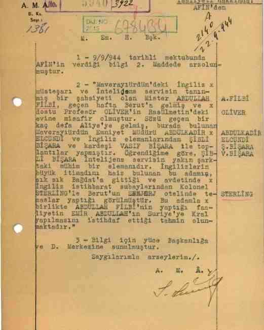 1944 Tarihli İstihbarat Raporu Yayınlandı Milli İstihbarat Teşkilatı (MİT) Başkanlığı,