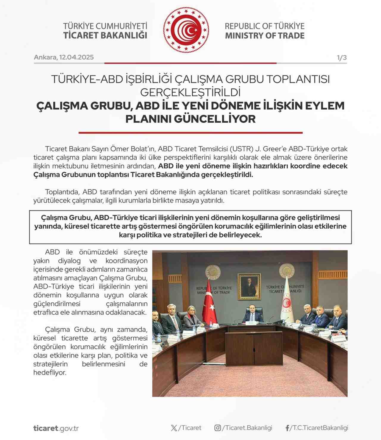 Çalışma Grubu yeni dönemi şekillendirecekTicaret Bakanlığı, ABD ile ticaret hacmini