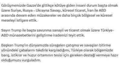 Erdoğan-Trump Görüşmesinde Geniş GündemCumhurbaşkanı Recep Tayyip Erdoğan, ABD Başkanı Donald