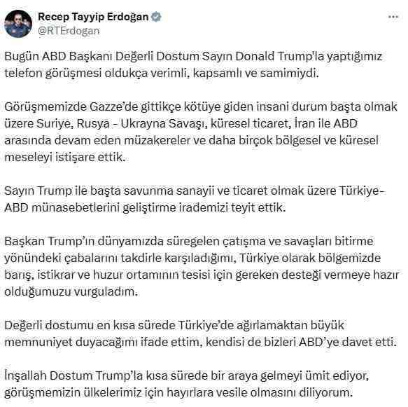 Erdoğan-Trump Görüşmesinde Geniş GündemCumhurbaşkanı Recep Tayyip Erdoğan, ABD Başkanı Donald