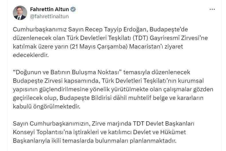 Cumhurbaşkanı Recep Tayyip Erdoğan, Türk Devletleri Teşkilatı (TDT) tarafından Budapeşte’de