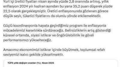 Cumhurbaşkanı Yardımcısı Cevdet Yılmaz, Nisan 2025 enflasyon verilerine ilişkin değerlendirmelerde