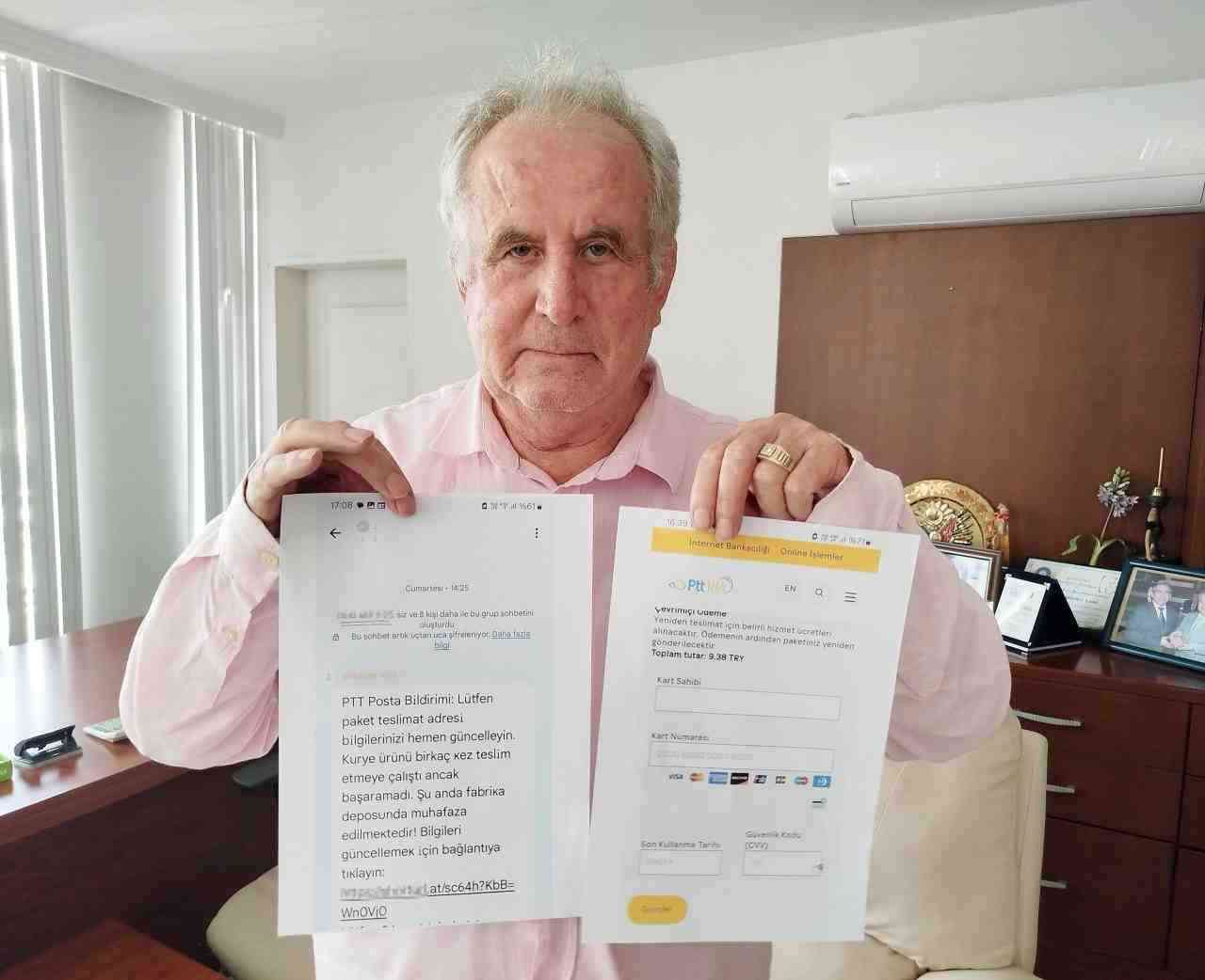 Antalya’da emlak firması sahibi Talip Yörükoğlu (70), cep telefonuna gelen