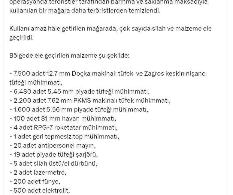 MSB: Mağara Kullanılamaz Hale GetirildiMilli Savunma Bakanlığı (MSB), Irak’ın kuzeyinde