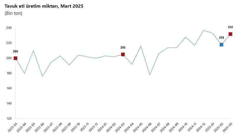 Tavuk Eti Üretiminde Yıllık %13 ArtışTürkiye İstatistik Kurumu (TÜİK), 2025