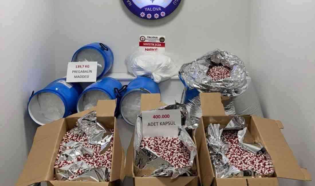 Yalova’da polis ekipleri tarafından gerçekleştirilen uyuşturucu operasyonunda, sentetik ecza yapımında