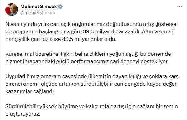 Cari Açık Programın Başlangıcına Göre 39,3 Milyar Dolar Azaldı Hazine