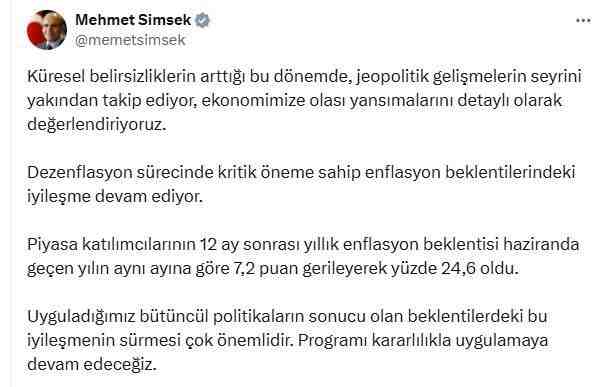 Jeopolitik Gelişmeler Yakından İzleniyorHazine ve Maliye Bakanı Mehmet Şimşek, sosyal