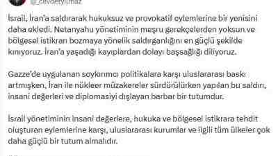 Cumhurbaşkanı Yardımcısı Cevdet Yılmaz, İsrail’in İran’a yönelik saldırısına ilişkin sosyal