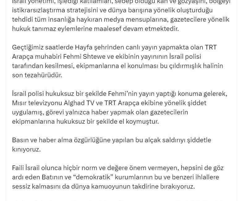 Hayfa’da TRT Arapça Ekibine Müdahale İletişim Başkanı Fahrettin Altun, İsrail’in