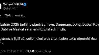 Türk Hava Yolları (THY), 23 Haziran 2025 tarihinde yapılması planlanan