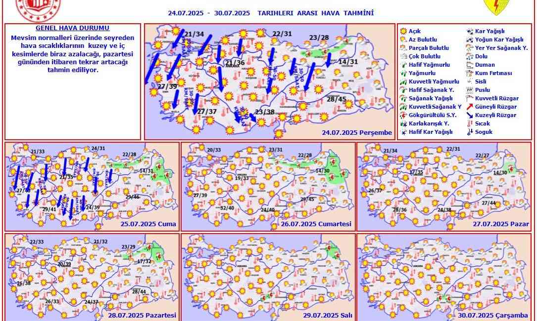 Meteoroloji Genel Müdürlüğü, yurt genelinde mevsim normallerinin üzerinde seyreden sıcaklıkların