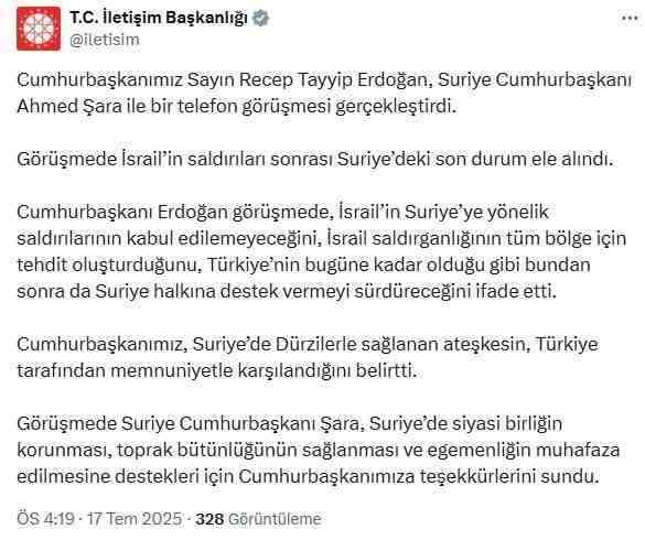 Cumhurbaşkanı Recep Tayyip Erdoğan, Suriye Cumhurbaşkanı Ahmed Şara ile bir