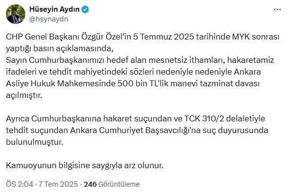 500 Bin TL’lik Manevi Tazminat Talebi ve ‘Hakaret’ ile ‘Tehdit’
