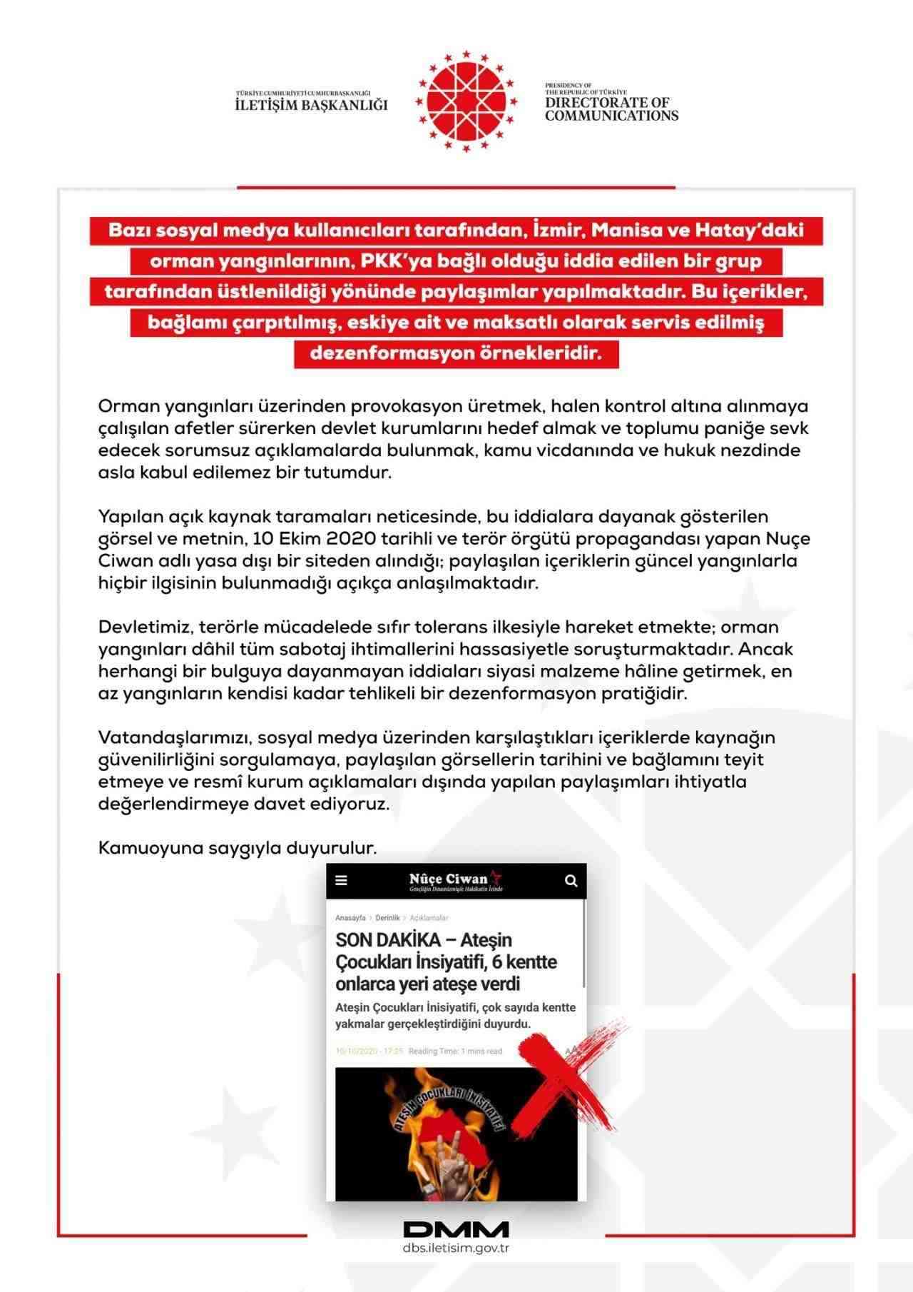 Cumhurbaşkanlığı İletişim Başkanlığı Dezenformasyonla Mücadele Merkezi (DMM), sosyal medyada son