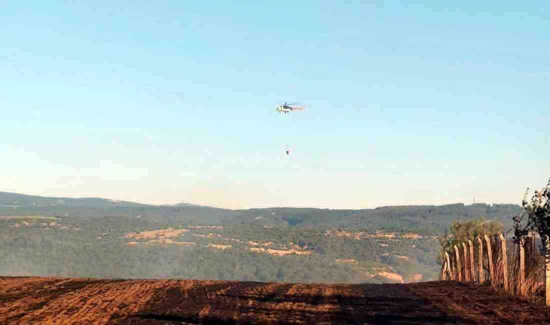 TEKİRDAĞ’ın Şarköy ilçesinde çıkan anız yangını havadan ve karadan müdahale