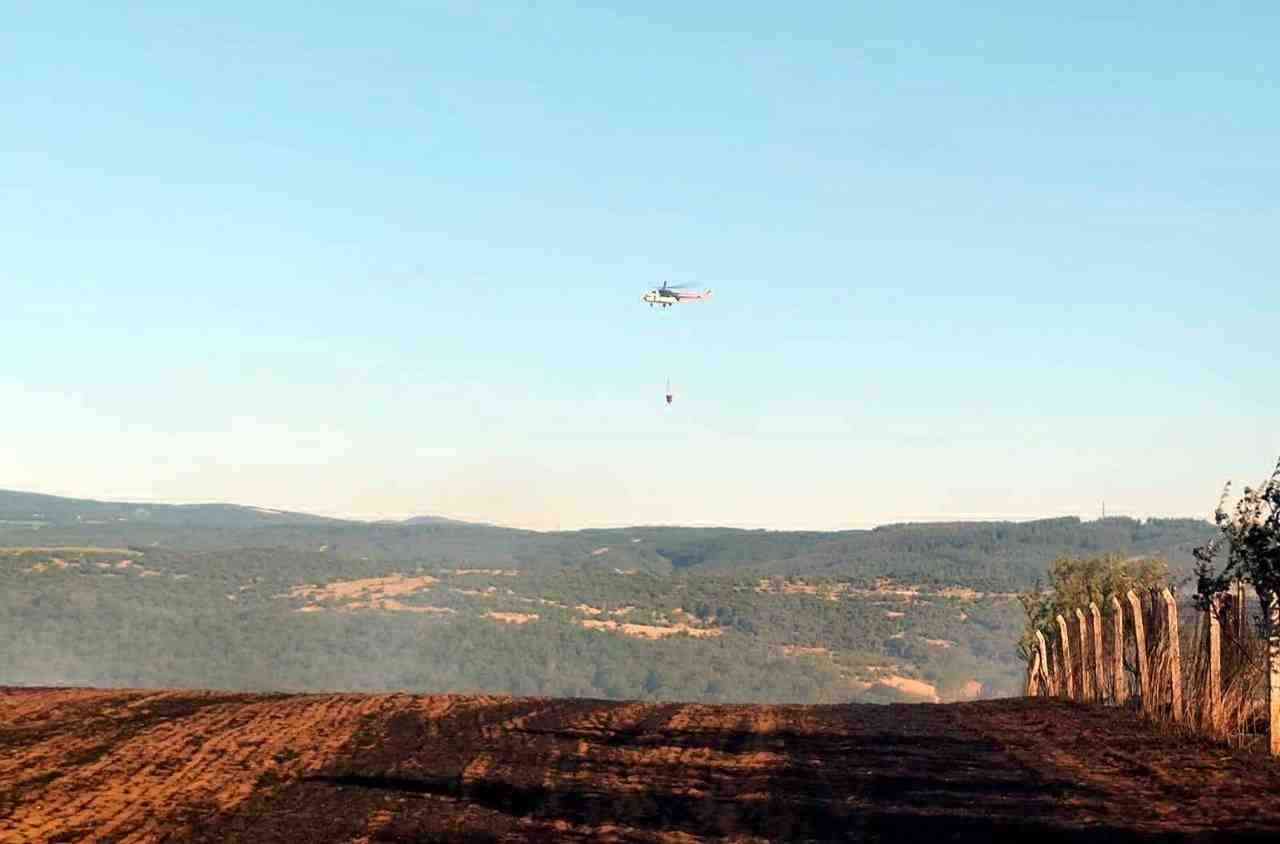 TEKİRDAĞ’ın Şarköy ilçesinde çıkan anız yangını havadan ve karadan müdahale