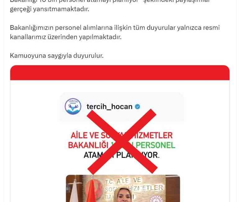 Aile ve Sosyal Hizmetler Bakanlığı, sosyal medya üzerinden yayılan “Bakanlık