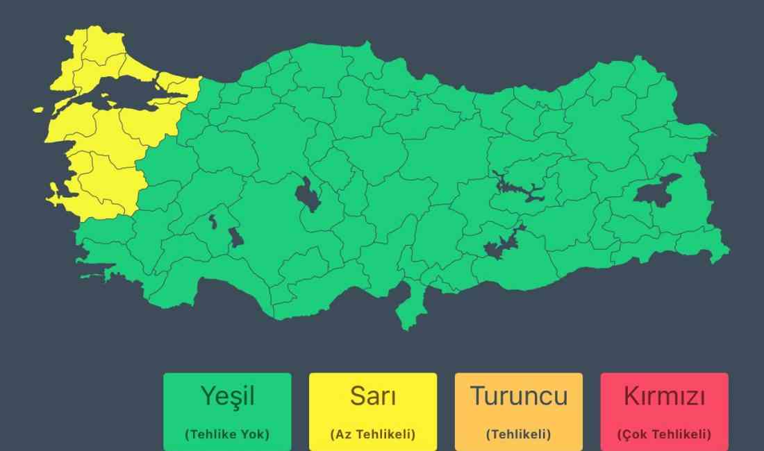 İçişleri Bakanlığı, Meteoroloji Genel Müdürlüğü‘nden alınan son bilgilere göre, Marmara’nın