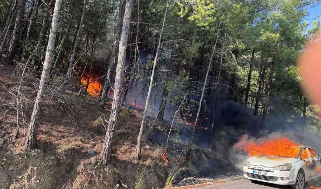 Muğla’nın Dalaman ilçesinde, park halindeki bir otomobilde çıkan yangın, rüzgarın