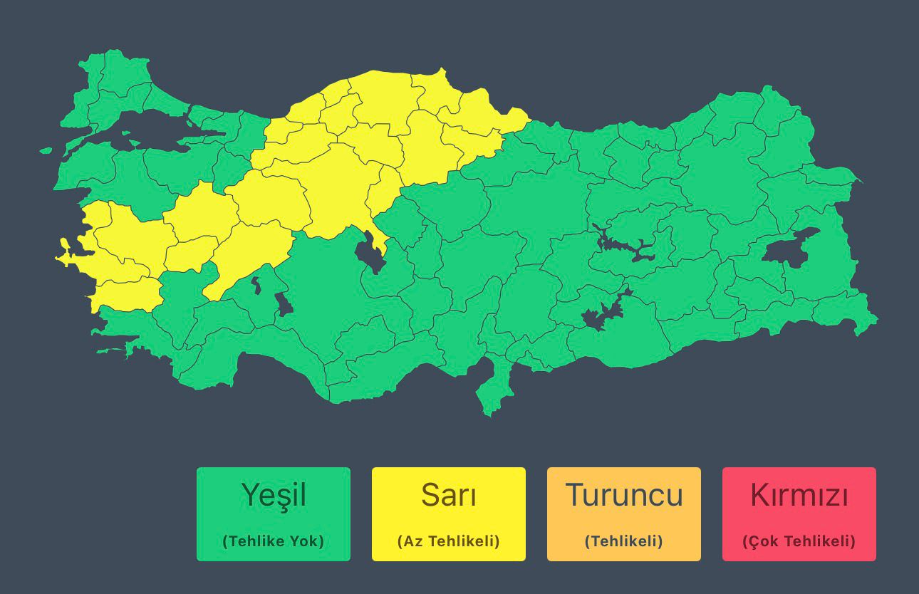 İçişleri Bakanlığı, bugün İç Ege, İç Anadolu’nun kuzeybatısı ve Orta