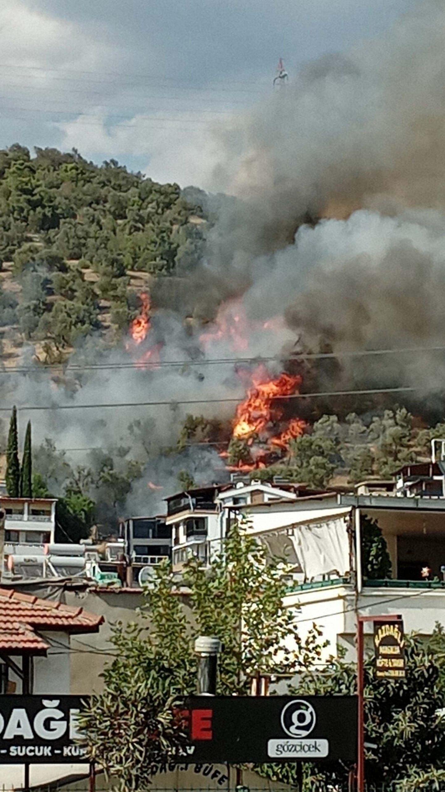 Balıkesir’in Edremit ilçesinde makilik ve zeytinlik alanda çıkan yangın, ekiplerin