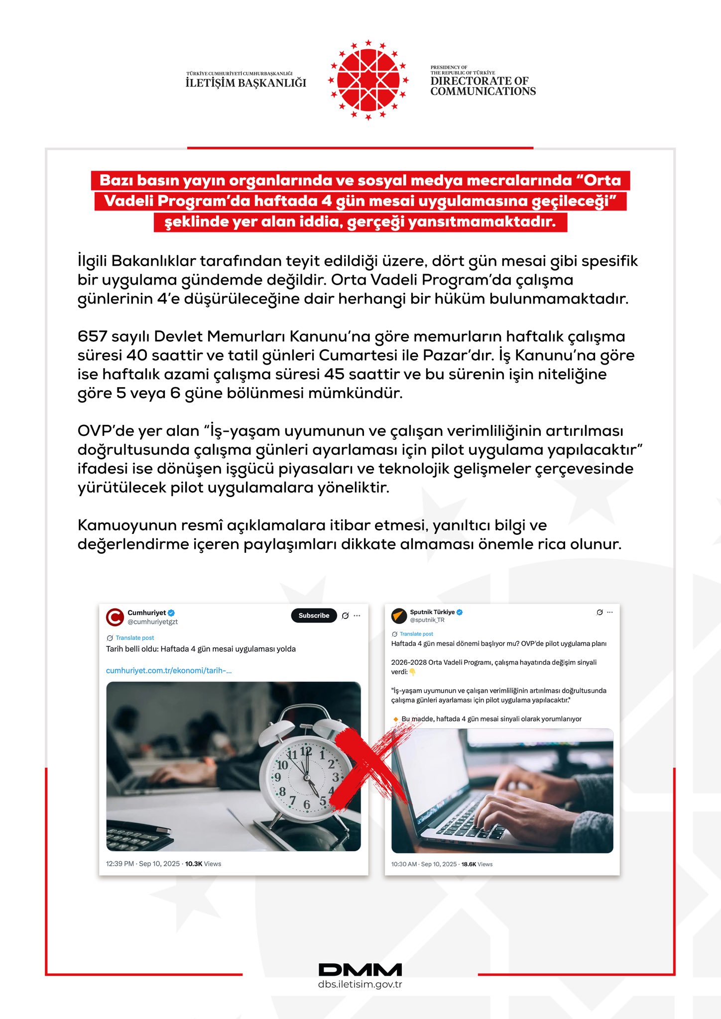 Dış Basında Yer Alan ‘Haftada 4 Gün Mesai’ İddiası Gerçek