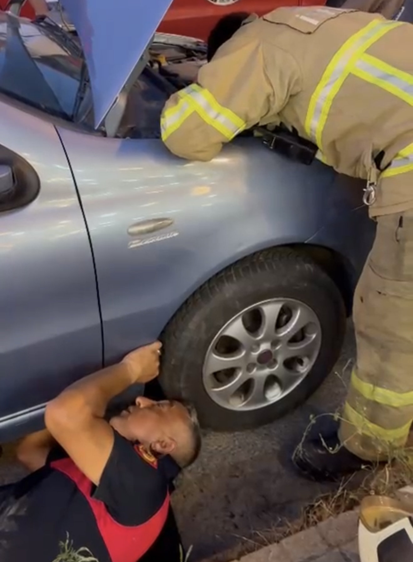 Bartın’da, Kemerköprü Mahallesi’nde bir otomobilin motoruna sıkışan yavru kedi, itfaiye