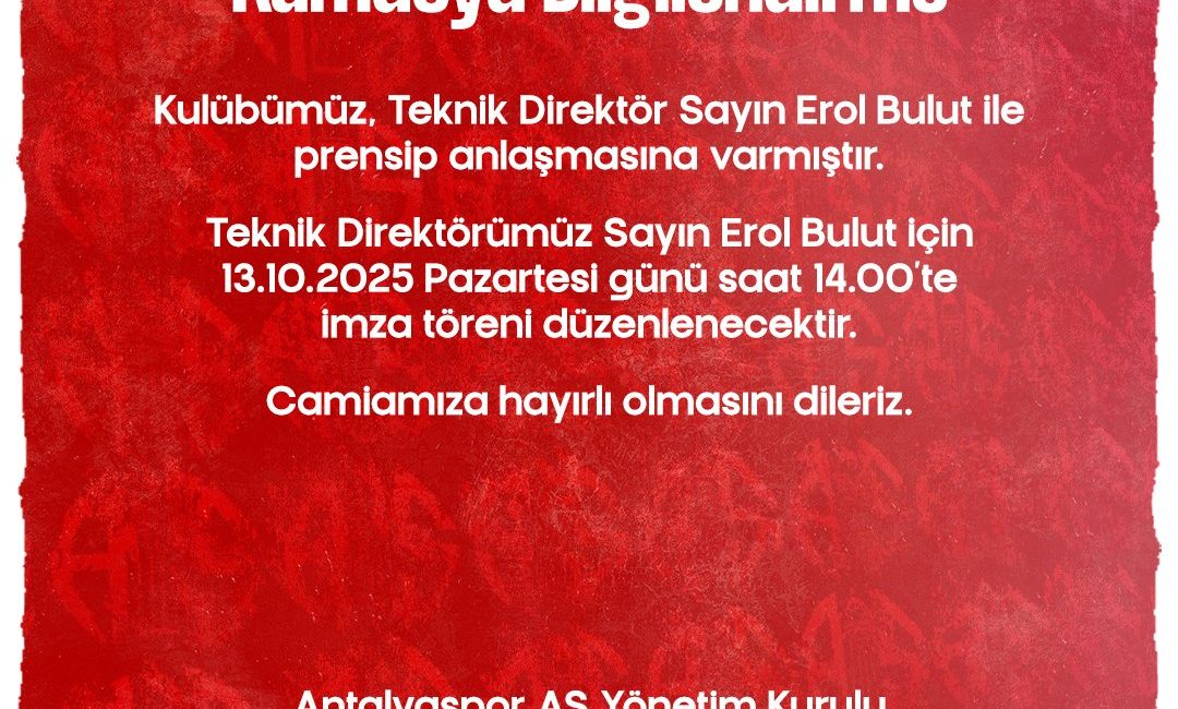Süper Lig ekiplerinden Hesap.com Antalyaspor, teknik direktörlük görevi için Erol